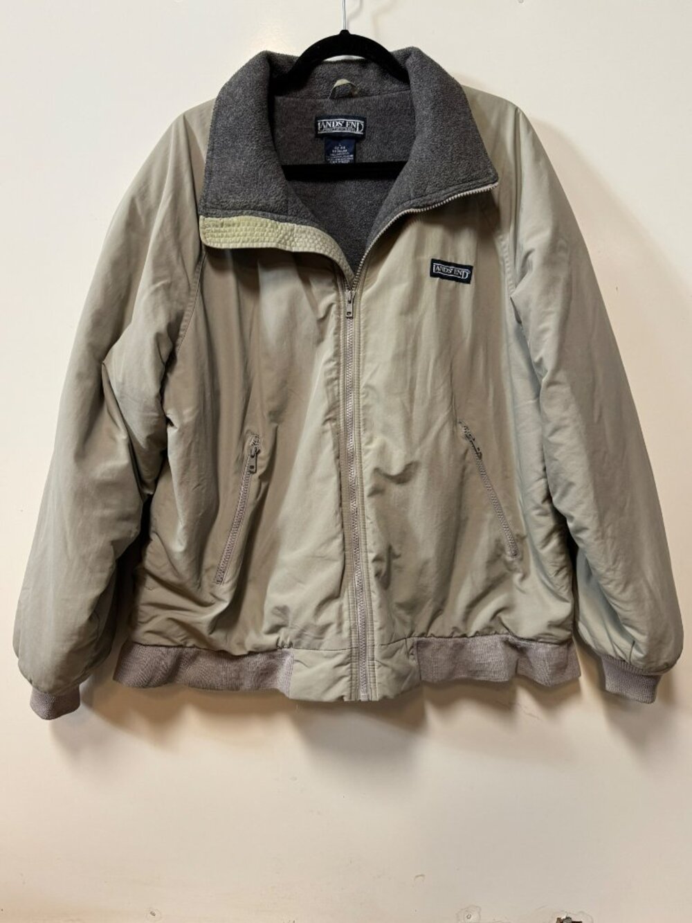 Vintage Lands' End Polartec Bomber Jacket Men's Large Beige Fleece Lined